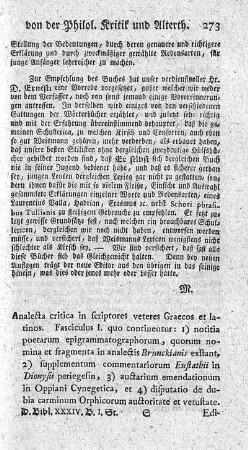 Analecta critica in scriptores veteres graecos et latinos. Fasc.I.