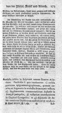 Analecta critica in scriptores veteres graecos et latinos. Fasc.I.
