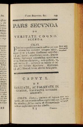 Caput I. De Veritate, Ac Falsitate In Genere, Earumque Diversis Speciebus.