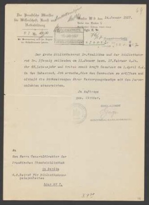 Korrespondenz zum Eintritt in den Ruhestand