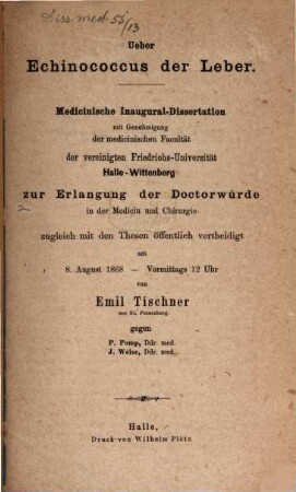 Ueber Echinococcus der Leber : Medicinische Inaugural-Dissertation