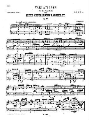 Felix Mendelssohn-Bartholdys Werke, 11,65. Nr. 65, Variationen : op. 82 in Es. - 9 S. - Pl.-Nr. M.B.65
