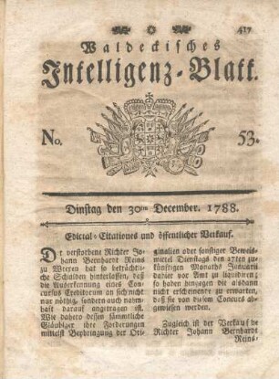 No. 53. Dinstag den 30ten December 1788