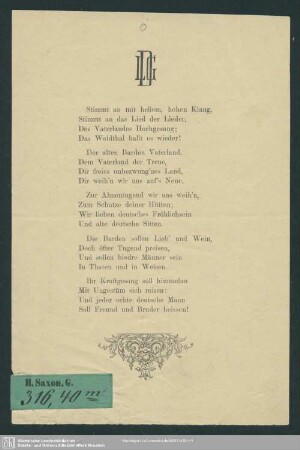 Stimmt an mit hellem, hohem Klang, Stimmt an das Lied der Lieder, ... : [Liedtext]