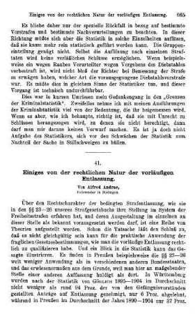 665-679, Einiges von der rechtlichen Natur der vorläufigen Entlassung