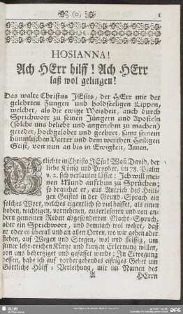 Hosianna! Ach Herr hilff! Ach Herr laß wol gelingen