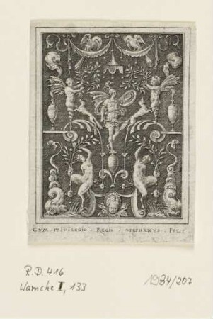 Mars, von Grotesken gerahmt, Blatt 1 der Folge "Römische Götter "