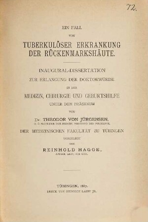 Ein Fall von tuberkulöser Erkrankung der Rückenmarkshäute ...