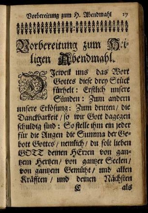 Vorbereitung zum Heiligen Abendmahl.