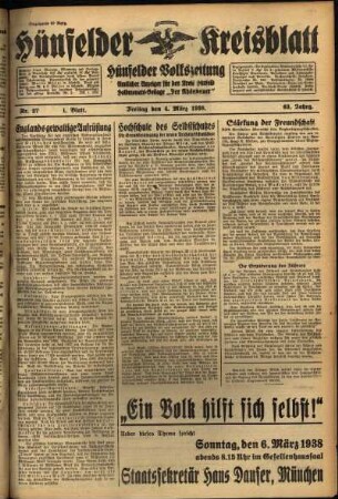 Erste Ausgabe vom Freitag, den 04. März 1938.