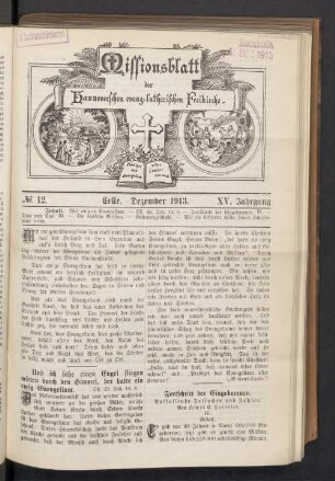 N°. 12. Dezember 1913. XV. Jahrgang