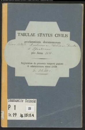 Zivilstandsregister der katholischen Gemeinde Amelunxen, Kreis Höxter (A 1811). (Gemeinde: Katholische Gemeinde Amelunxen, Kreis Höxter)