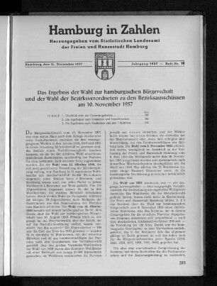 Das Ergebnis der Wahl zur hamburgischen Bürgerschaft und der Wahl der Bezirksverordneten zu den Bezirksausschüssen am 10. November 1957