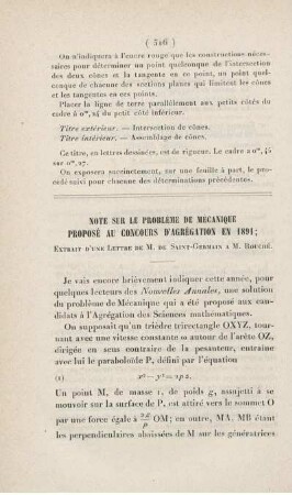 Note sur le problème de mécanique proposé au concours d'agrégation en 1891. Extrait d'une lettre de M. De Saint-Germain a M. Rouché.