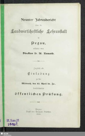 9.1905: Jahresbericht über die Landwirtschaftliche Lehranstalt in Pegau