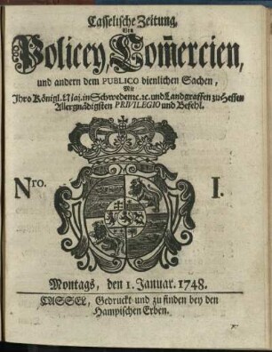 Nro. I, Montags, den 1. Januar 1748