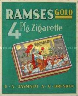 Werbeaufsteller / -schild für "Jasmatzi, Ramses Gold"-Zigaretten