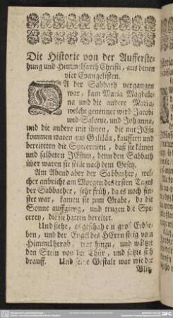 Die Historie von der Aufferstehung und Himmelfarth Christi, aus denen vier Evangelien