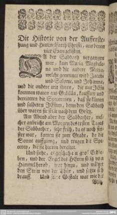 Die Historie von der Aufferstehung und Himmelfarth Christi, aus denen vier Evangelien