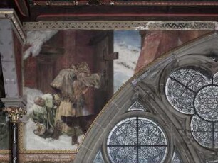 Der Zyklus Otto der Schütz, Wandbilder in der Aula der Marburger Universität — Heinrich von Homberg erkennt den Sohn seines Landesherrn (Landgraf Otto, genannt der Schütze)