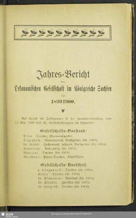 Jahres-Bericht der Oekonomischen Gesellschaft im Königreiche Sachsen für 1899/1900