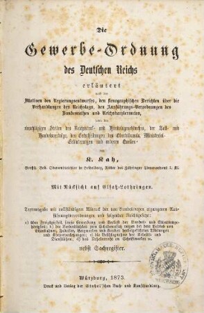 Die Gewerbe-Ordnung des Deutschen Reichs