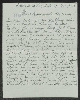 Brief von Heinrich Grünfeld an Gerhart Hauptmann