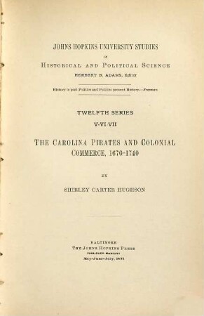 The Carolina Pirates and Colonial commerce, 1670 - 1740