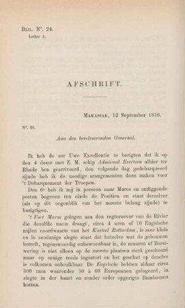 Bijl. No. 24. Letter A. Afschrift. Makassar, 12 September 1816
