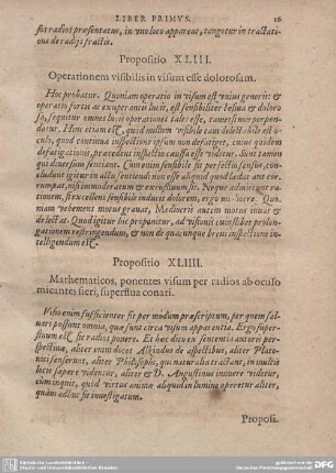 Propositio XLIII. Operationem visibilis in visum esse dolorosam.