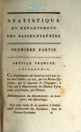 Statistique du Dèpartement des Basses-Pyrénées