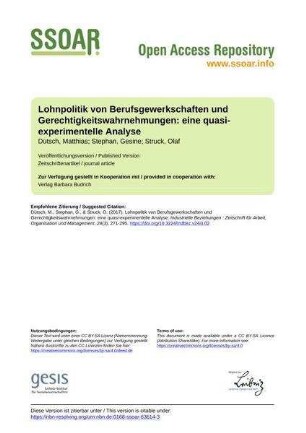 Lohnpolitik von Berufsgewerkschaften und Gerechtigkeitswahrnehmungen: eine quasi-experimentelle Analyse