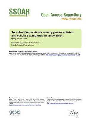 Self-identified feminists among gender activists and scholars at Indonesian universities