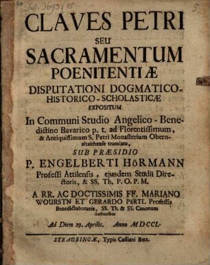 Claves Petri, s. sacramentum poenitentiae