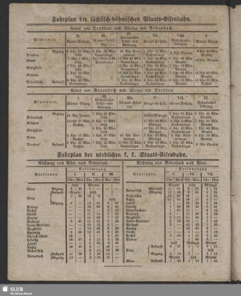 Fahrplan der sächsisch-böhmischen Staats-Eisenbahn