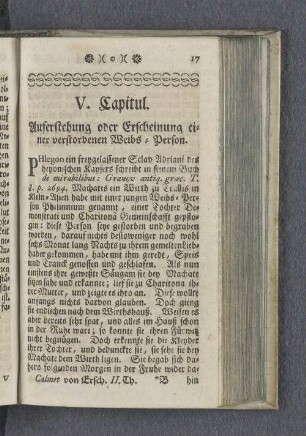 V. Capitul. Auferstehung oder Erscheinung einer verstorbenen Weibs-Person.