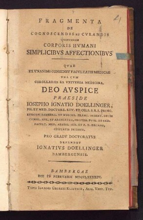 Fragmenta de cognoscendis et cvrandis qvibvsdam corporis hvmani simplicibvs affectionibvs : ... vna cvm corollariis ex vniversa medicina