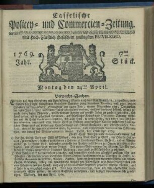 17tes Stueck, Montag den 24ten April 1769