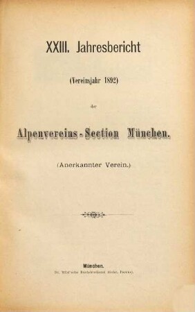 Jahresbericht : Vereinsjahr ... 23. 1892