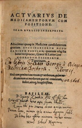 Actvarivs De Medicamentorvm Compositione