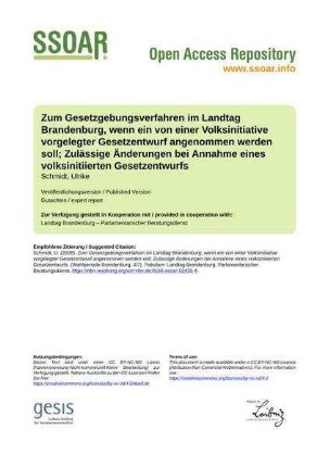 Zum Gesetzgebungsverfahren im Landtag Brandenburg, wenn ein von einer Volksinitiative vorgelegter Gesetzentwurf angenommen werden soll; Zulässige Änderungen bei Annahme eines volksinitiierten Gesetzentwurfs
