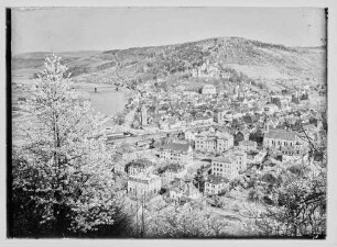 Blick aus Richtung Wartturm auf Wertheim mit Uihleinstraße, Friedrichstraße, z.T. Poststraße, Altstadt und Burg