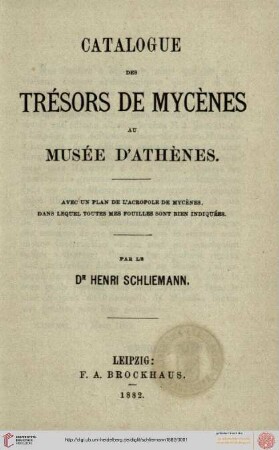 Catalogue des trésors de Mycènes au Musée d'Athènes