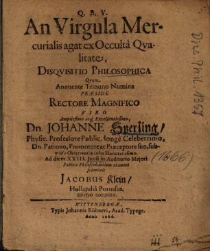 An Virgula Mercurialis agat ex Occultà Qvalitate, Disqvisitio Philosophica