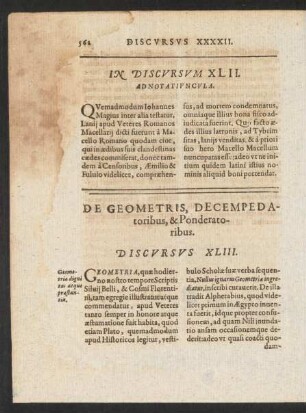De Geometris, Decempedatoribus, & Ponderatoribus. Discursus XLIII.