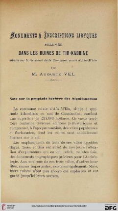 Sér. 4: Monuments et inscriptions libyques relevés dans les ruines de Tir-Kabbine : situées sur le territoire de la Commune mixte d'Aїn-M'lila