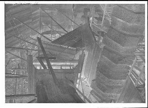 Staustufe Erlabrunn. Los I: Schalung des wasserseitigen Umlaufes am Unterhaupt. L.P. 148 cm = Würzburger Pegel 119 cm.
