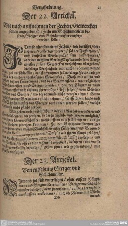 Der 23. Artickel. Von entsetzung Steiger und Schichtmeister.