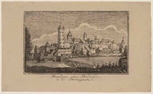Stadtansicht von Bautzen, Ansicht aus südlicher Richtung mit der Alten Wasserkunst und Ortenburg im Vordergrund, Blick über die Spree