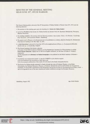 Minutes of the general Meeting held June 22nd, 1972 in Warsawa